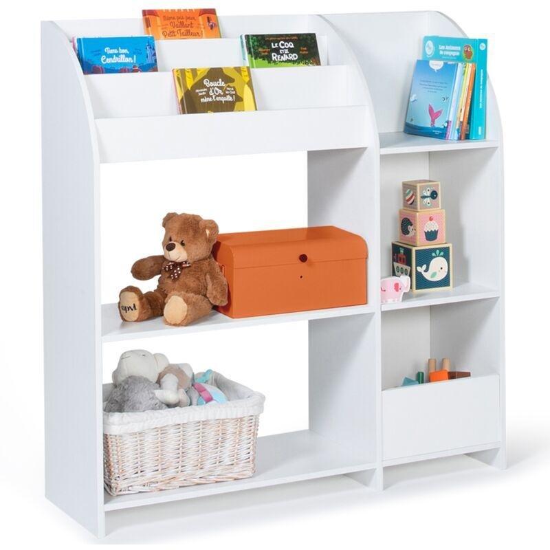 Beyaz Ahşap Kitaplıklı Raflı Oyuncak Dolabı - 93x30x98 cm - 150909