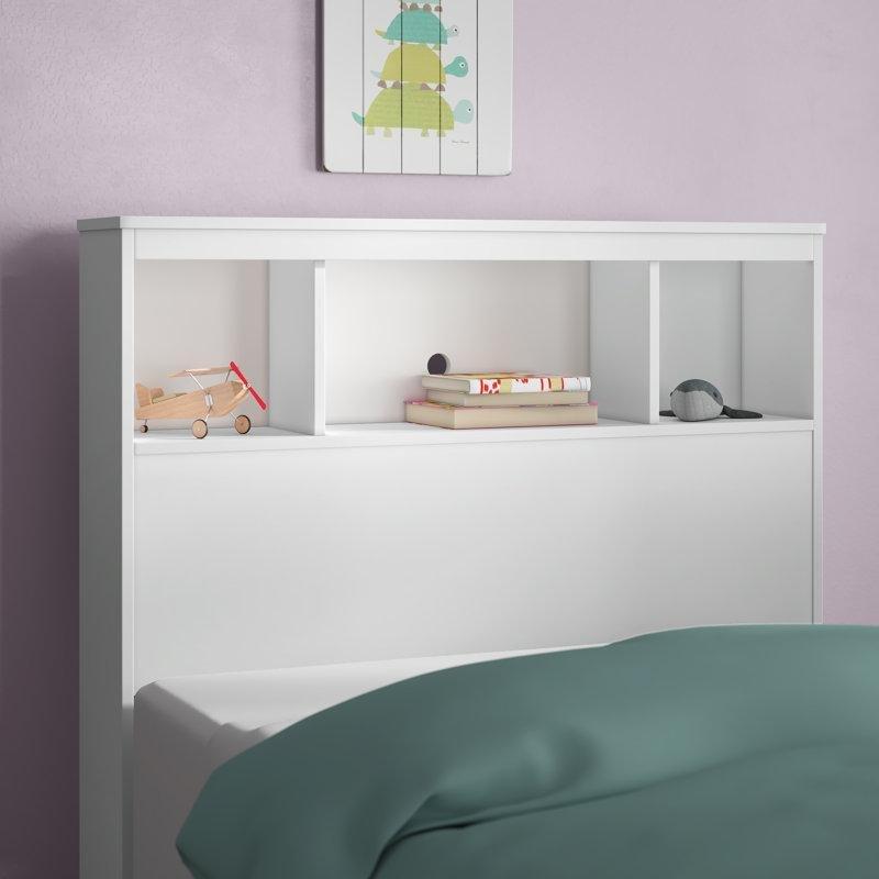 Beyaz Ahşap Kitaplıklı Tek Kişilik Yatak Başlığı - 105 cm - 144684