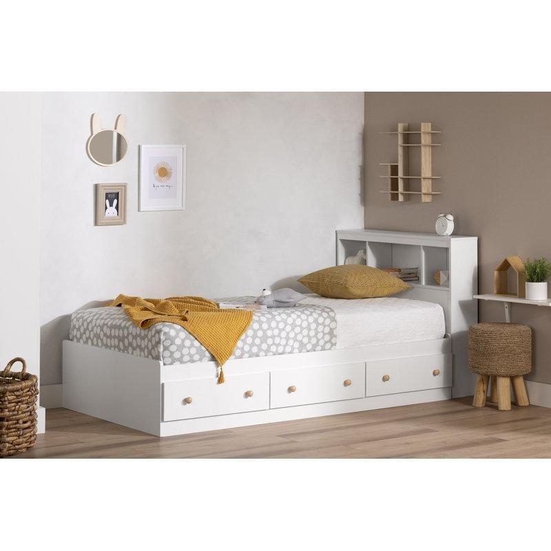 Beyaz Ahşap Kitaplıklı Tek Kişilik Yatak Başlığı - 105 cm - 144693