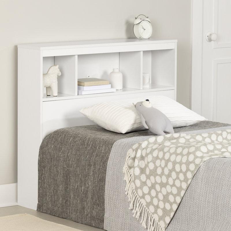 Beyaz Ahşap Kitaplıklı Tek Kişilik Yatak Başlığı - 105 cm - 144693