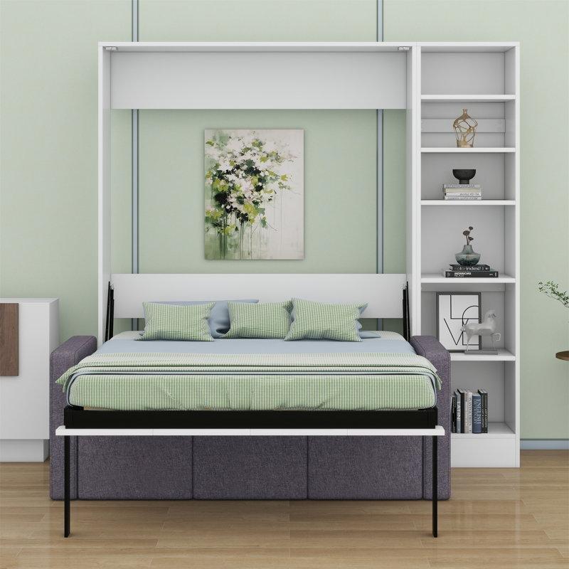 Beyaz Ahşap Koltuklu ve Raflı Duvar Yatağı - 197 cm - 144255