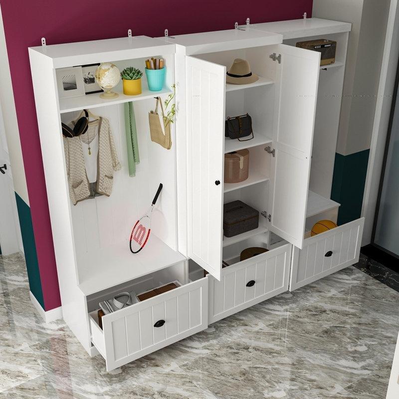 Beyaz Ahşap Oturaklı 3 Çekmeceli ve 12 Askılı Portmanto Vestiyer - 213 cm - 159766
