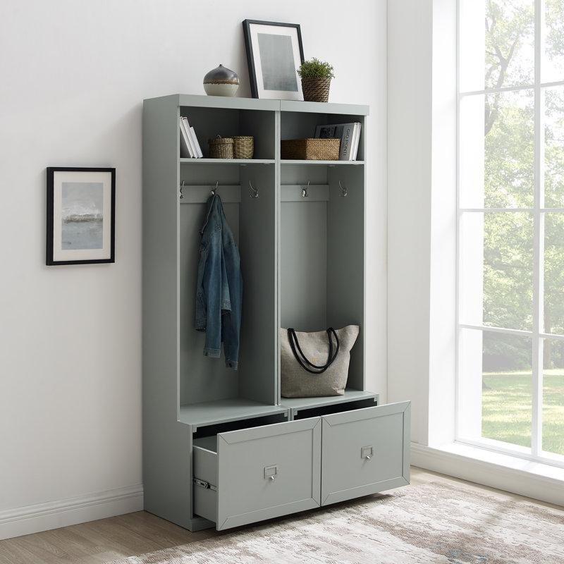 Beyaz Ahşap Oturaklı Çekmeceli ve Raflı Portmanto Vestiyer - 112 cm - 159586
