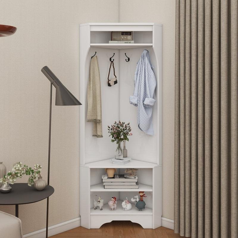 Beyaz Ahşap Oturaklı Dört Askılı Köşe Portmanto Vestiyer - 75x43x182 cm - 159409