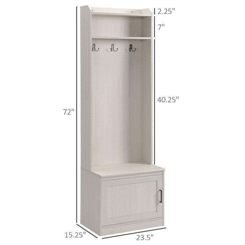Beyaz Ahşap Oturaklı Raflı Dar Portmanto Vestiyer - 60 cm - 159676
