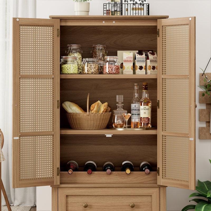 Beyaz Ahşap Rattan Görünümlü 2 Çekmeceli Vitrin - Gümüşlük - 163x74 cm - 157366