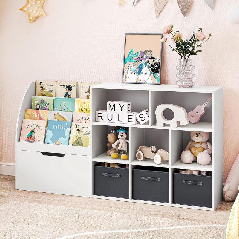 Beyaz Ahşap Tekerlekli Çekmeceli 9 Küplü Montessori Oyuncak Dolabı - 149 cm - 150291
