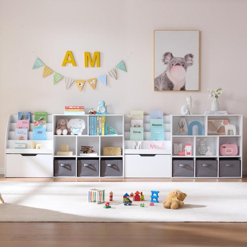 Beyaz Ahşap Tekerlekli Çekmeceli 9 Küplü Montessori Oyuncak Dolabı - 149 cm - 150291