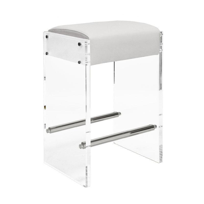 Beyaz Akrilik Ayak Destekli Sırtlıksız Plastik Bar Sandalyesi - 67 cm - 148443
