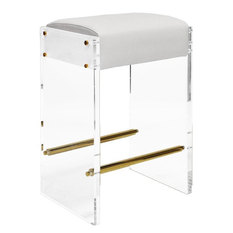 Beyaz Akrilik Ayak Destekli Sırtlıksız Plastik Bar Sandalyesi - 67 cm - 148443