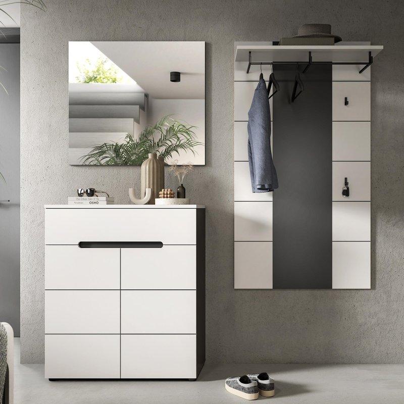 Beyaz Antrasit 3 Parçalı Aynalı Çekmeceli Sunta Portmanto Vestiyer - 175 cm - 159388