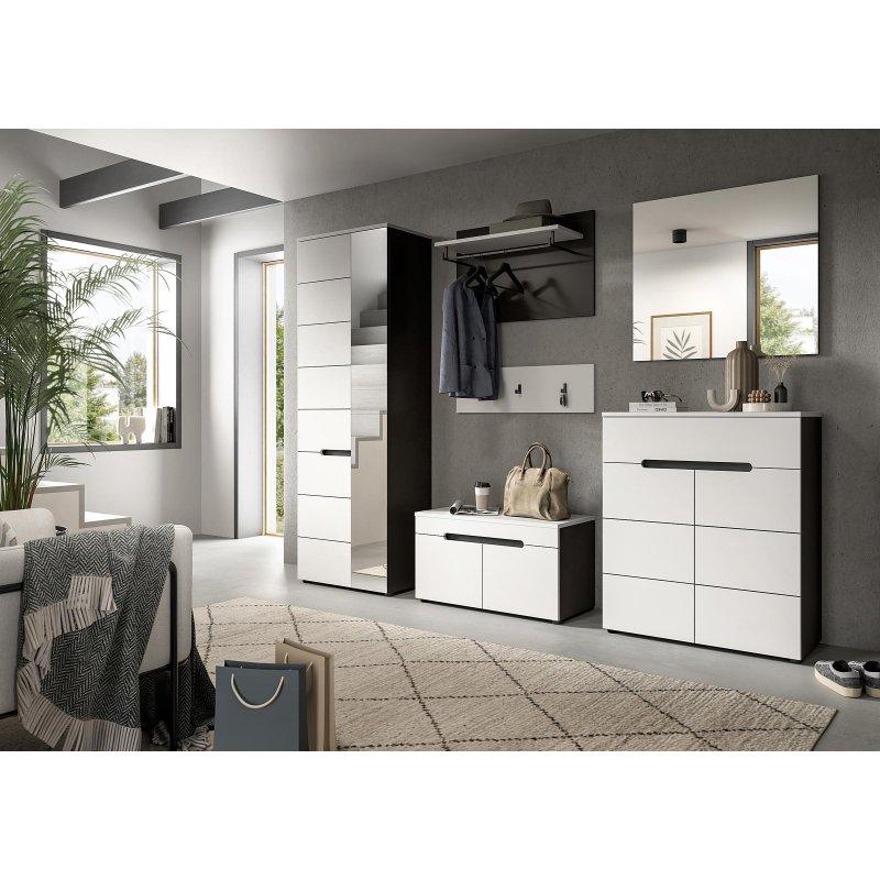 Beyaz Antrasit Sunta Aynalı Oturaklı 4 Parçalı Portmanto Vestiyer - 160x190 cm - 158692