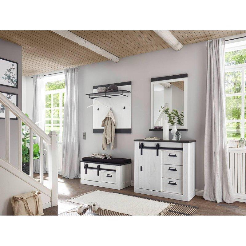 Beyaz Antrasit Yonga Levha 4 Parçalı Oturaklı Aynalı Çekmeceli Portmanto Vestiyer - 206x200x43 cm - 159370