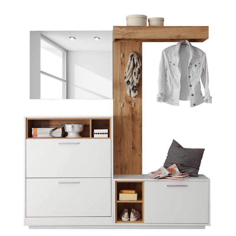 Beyaz Aynalı Oturaklı 4 Parçalı Suntalam Portmanto Vestiyer Seti - 177x195x32 cm - 159262