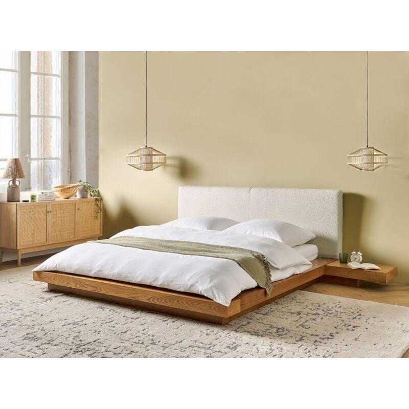 Beyaz Bukle Başlıklı Açık Kahverengi Dişbudak Kaplama Dahili Komodinli Japon Baza - 160x200 cm - 143627