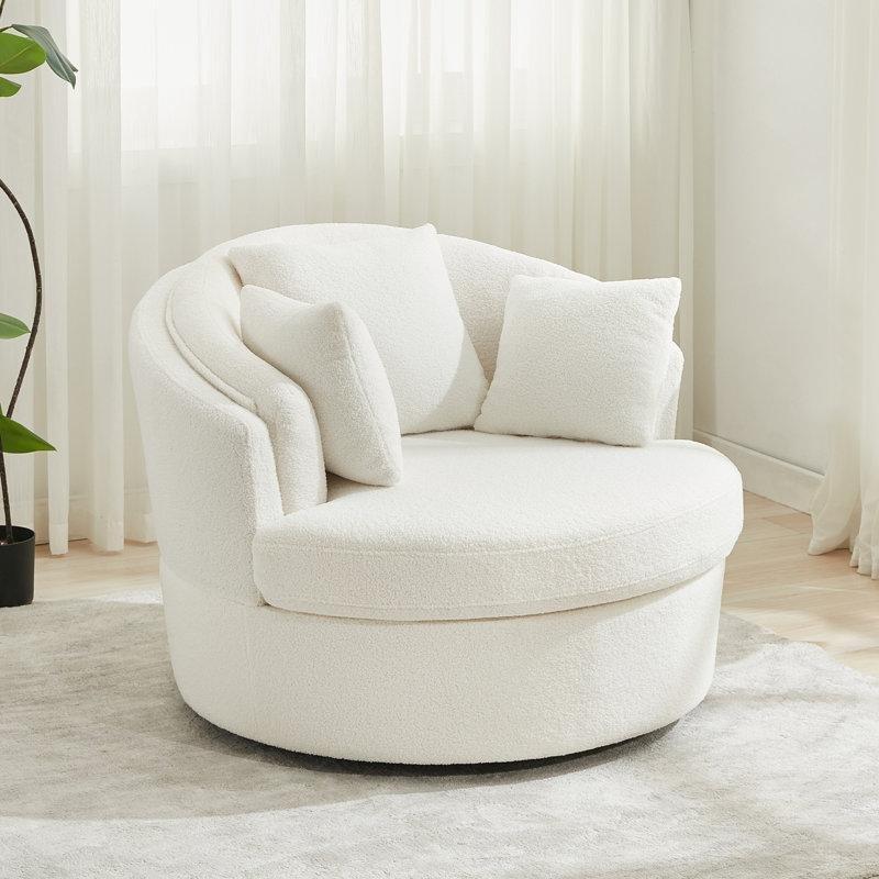 Beyaz Bukle Kumaş Döner Geniş Oturumlu Fıçı Koltuk - 110 cm - 156256