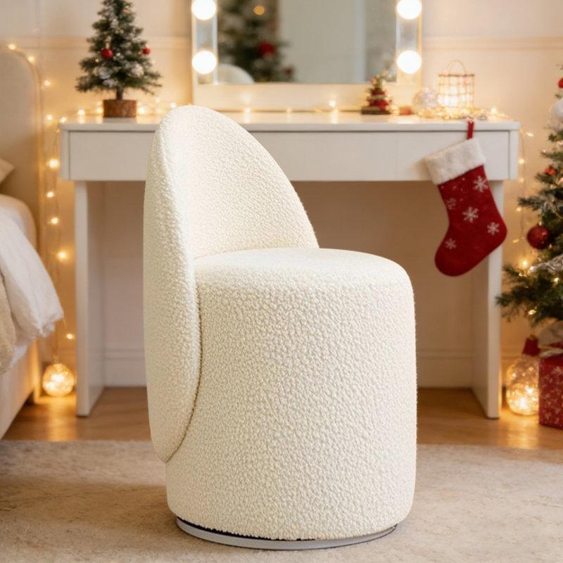 Beyaz Bukle Kumaş Döner Sırtlıklı Makyaj Sandalyesi - 146241