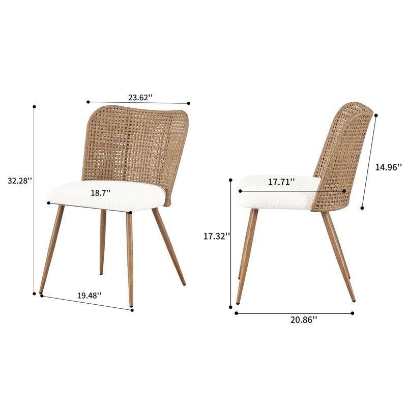 Beyaz Bukle Kumaş Kelebek Sırtlıklı Metal Ayaklı Rattan Sandalye 4lü Set - 146328