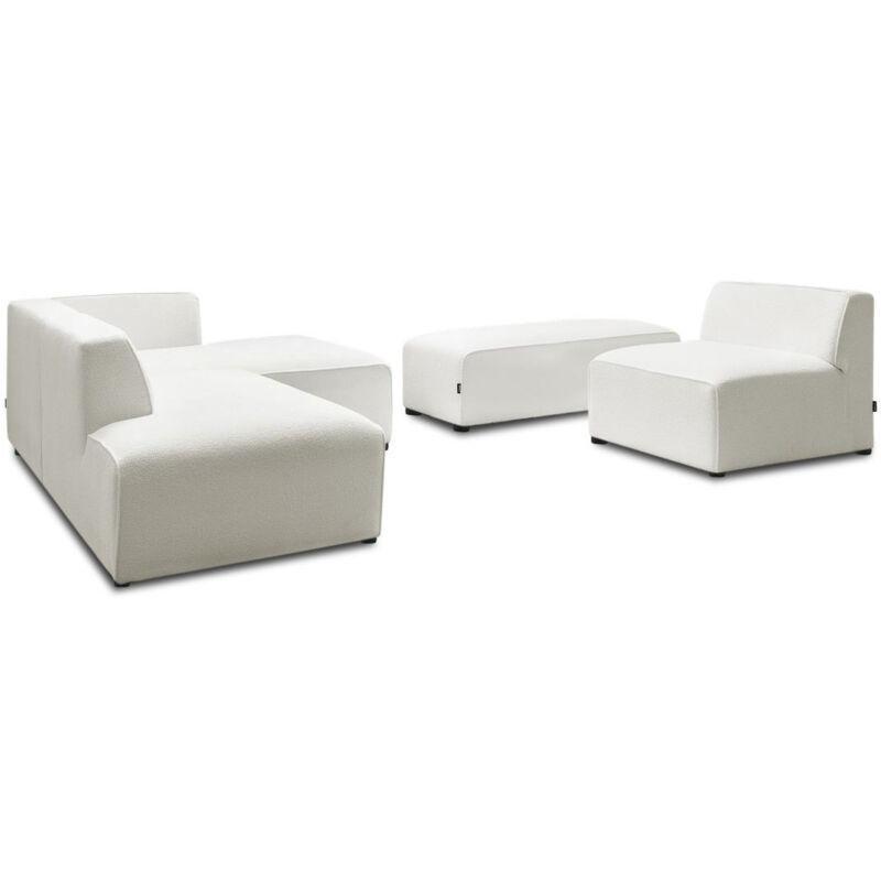 Beyaz Bukle Kumaş Modüler Puf Dahil Sağ Köşe Koltuk - 250 cm - 153202