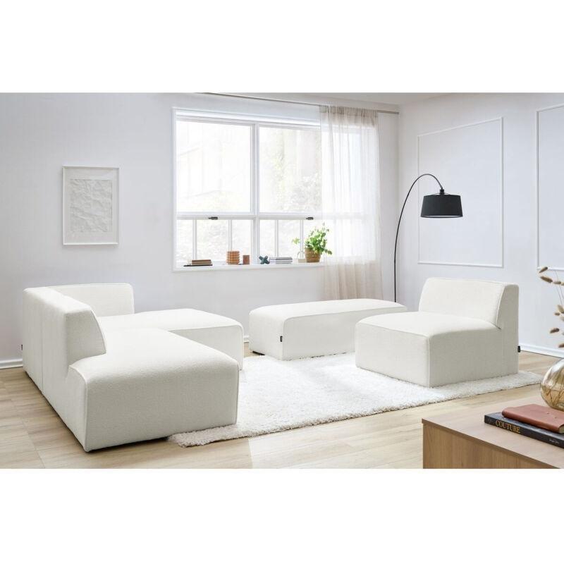 Beyaz Bukle Kumaş Modüler Puf Dahil Sağ Köşe Koltuk - 250 cm - 153202