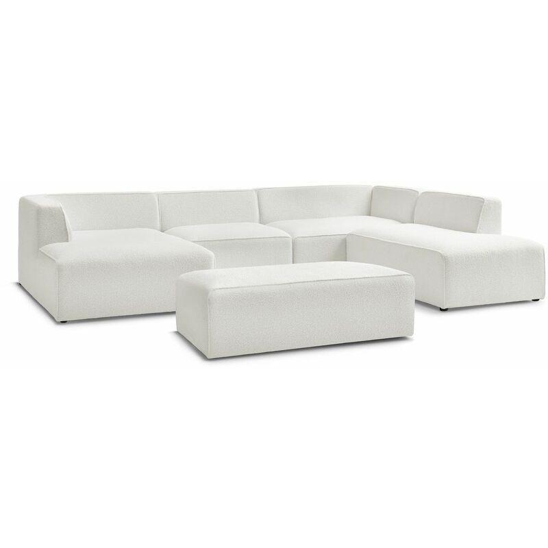 Beyaz Bukle Kumaş Puflu Kolçaksız Panoramik Sol Köşe Koltuk Takımı - 339x231 cm - 153981