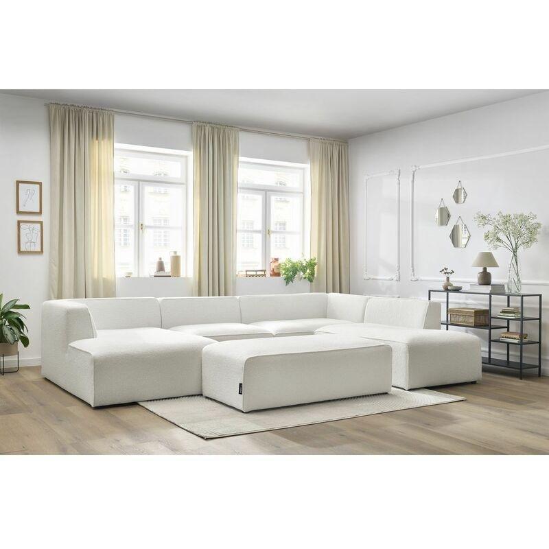 Beyaz Bukle Kumaş Puflu Kolçaksız Panoramik Sol Köşe Koltuk Takımı - 339x231 cm - 153981