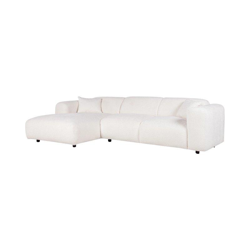 Beyaz Bukle Kumaş Sağ Köşe Geniş Uzanma Modüllü Köşe Koltuk - 347 cm - 155800