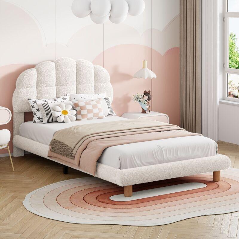 Beyaz Buklet Kadife Döşemeli Başlıklı Çocuk Baza - 90x200 cm - 143697