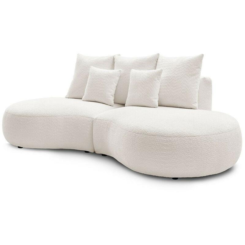 Beyaz Buklet Kumaş 3 Kişilik Yuvarlak Hatlı Koltuk - 260 cm - 152299