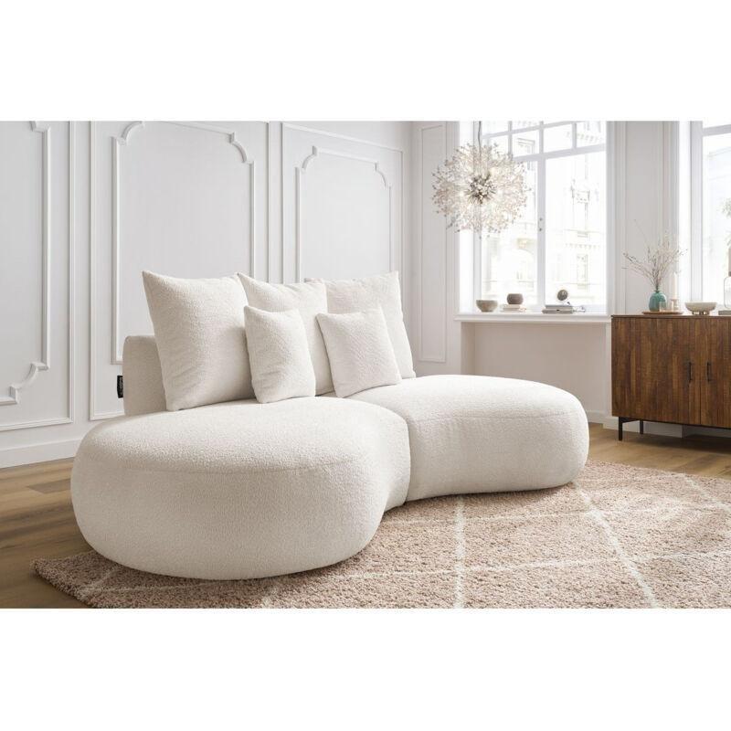 Beyaz Buklet Kumaş 3 Kişilik Yuvarlak Hatlı Koltuk - 260 cm - 152299