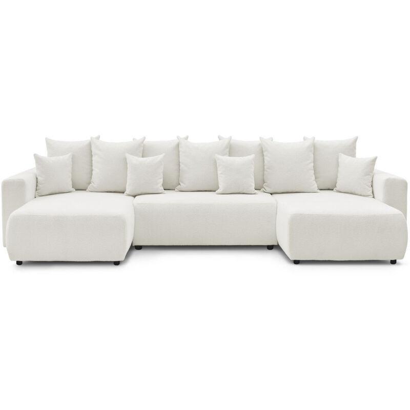 Beyaz Buklet Kumaş Yataklı Sandıklı 6 Kişilik Panoramik Köşe Koltuk Takımı - 386 cm - 153917