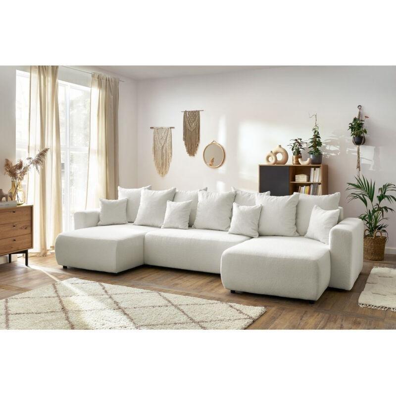 Beyaz Buklet Kumaş Yataklı Sandıklı 6 Kişilik Panoramik Köşe Koltuk Takımı - 386 cm - 153917