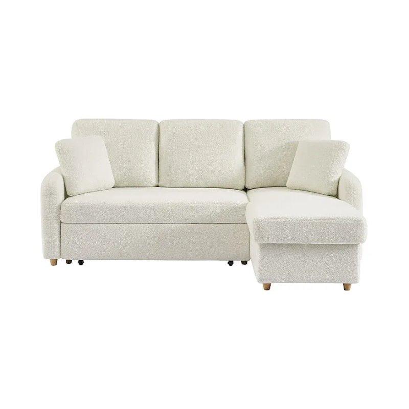 Beyaz Buklet Kumaş Yataklı Sandıklı Yönü Değiştirilebilir Köşe Koltuk - 156106