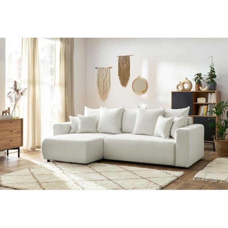 Beyaz Buklet Kumaş Yataklı Sandıklı Yönü Değiştirilebilir Köşe Koltuk - 282x153 cm - 152433