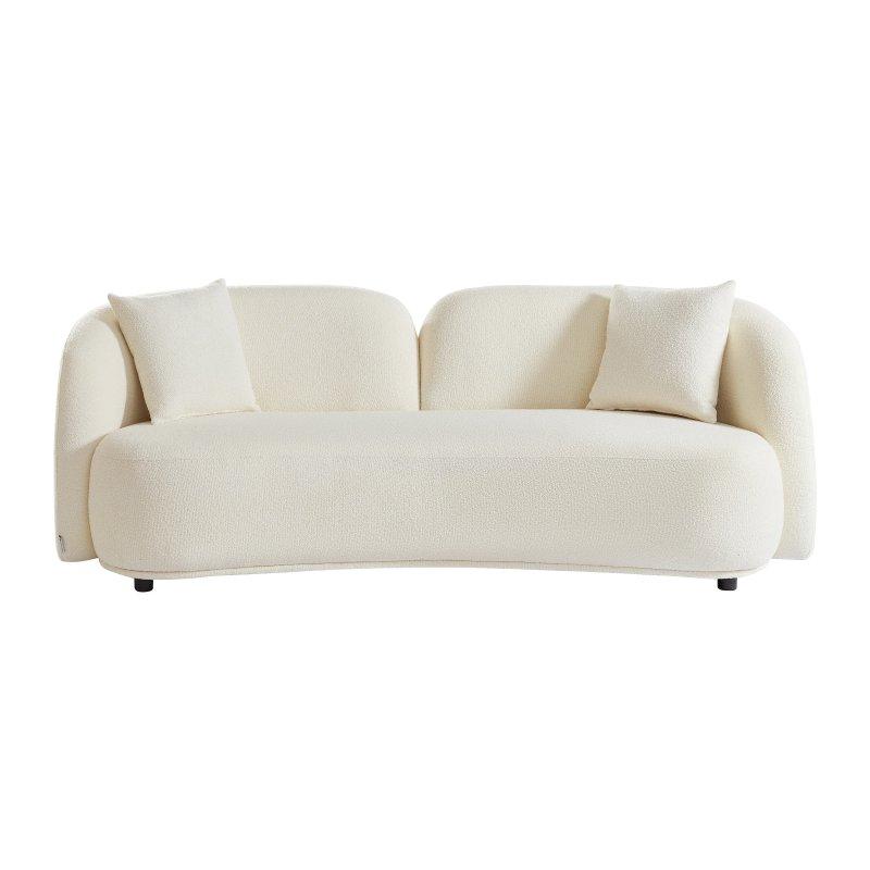 Beyaz Buklet Kumaş Yuvarlak Hatlı Ahşap Ayaklı Üçlü Koltuk - 226 cm - 156094
