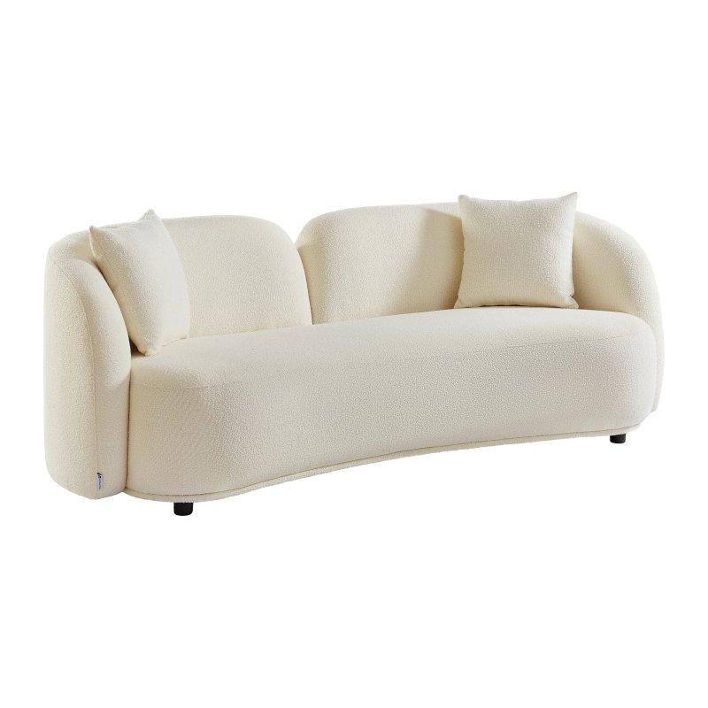 Beyaz Buklet Kumaş Yuvarlak Hatlı Ahşap Ayaklı Üçlü Koltuk - 226 cm - 156094