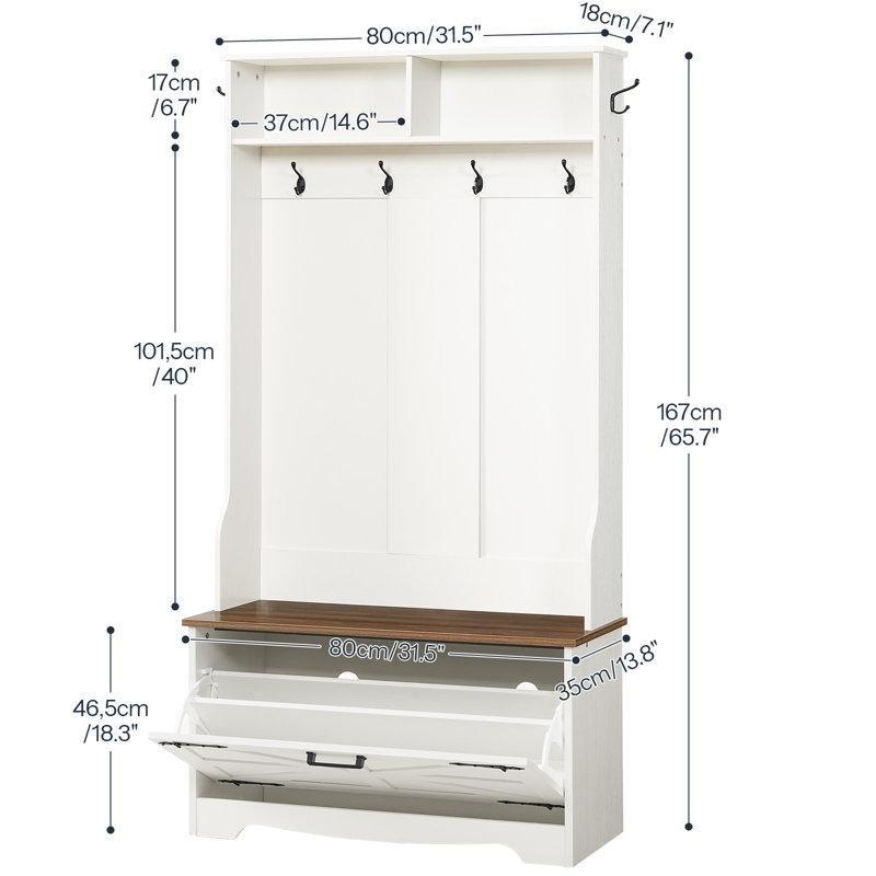 Beyaz Ceviz Suntalam Oturaklı Ayakkabılıklı 6 Askılı Portmanto Vestiyer - 81 cm - 159493