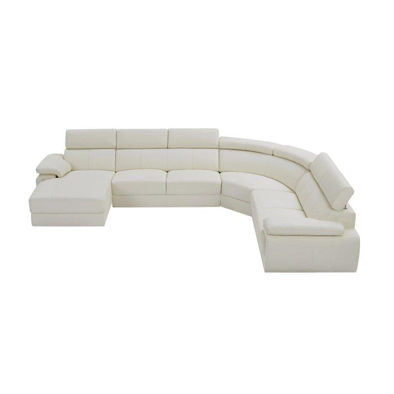 Beyaz Deri Sağ Köşe Panoramik Köşe Koltuk Takımı - 355 cm - 155923