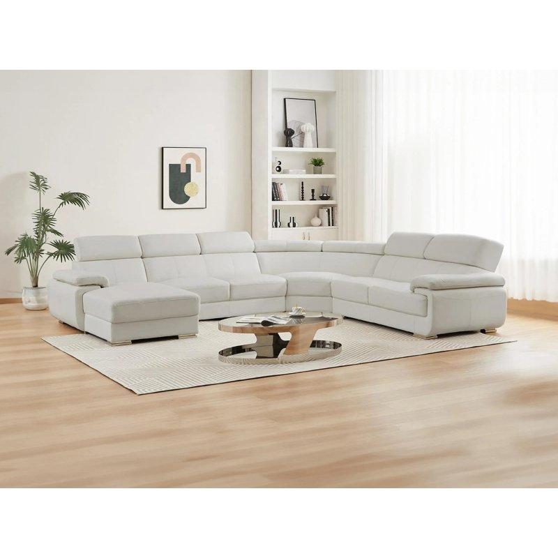 Beyaz Deri Sağ Köşe Panoramik Köşe Koltuk Takımı - 355 cm - 155923