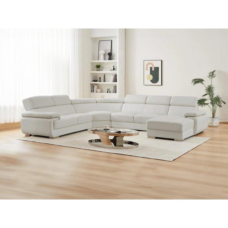 Beyaz Deri Sol Panoramik Köşe Koltuk - 355x172 cm - 155920