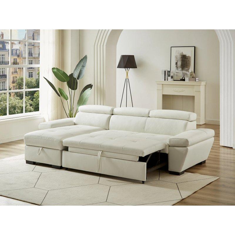 Beyaz Deri Yataklı Sandıklı Ayarlanabilir Başlıklı Sol Köşe Koltuk - 256x154 cm - 155659