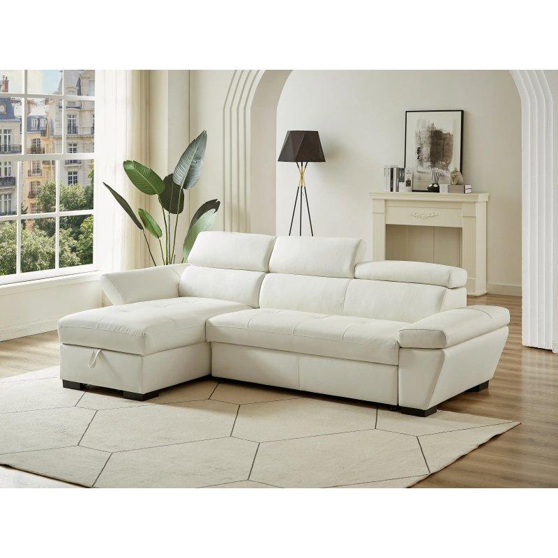 Beyaz Deri Yataklı Sandıklı Ayarlanabilir Başlıklı Sol Köşe Koltuk - 256x154 cm - 155659