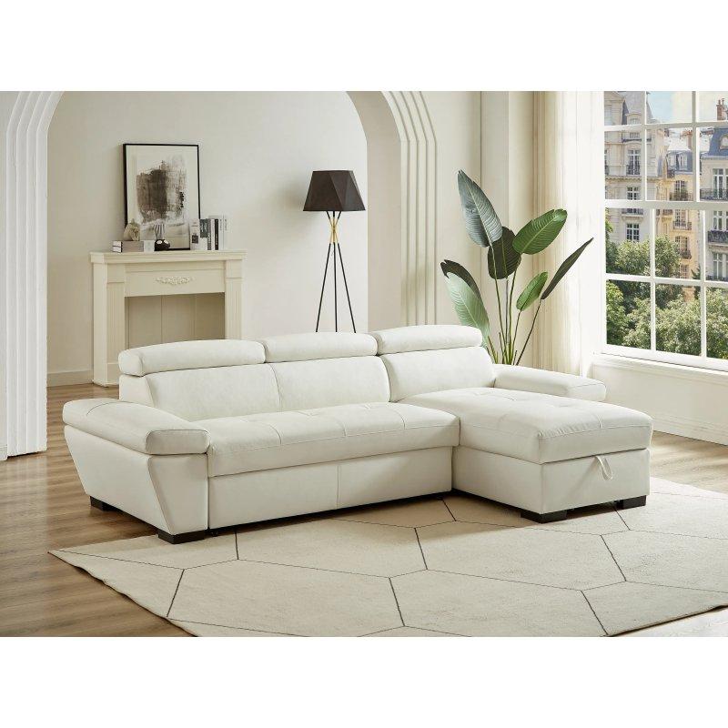 Beyaz Deri Yataklı Sandıklı Sağ Köşe Koltuk - 256 cm - 156115