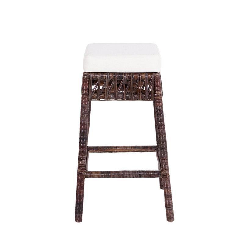 Beyaz Döşemeli Rattan Bohem Sırtlıksız Hasır Bar Sandalyesi - 75 cm - 148251