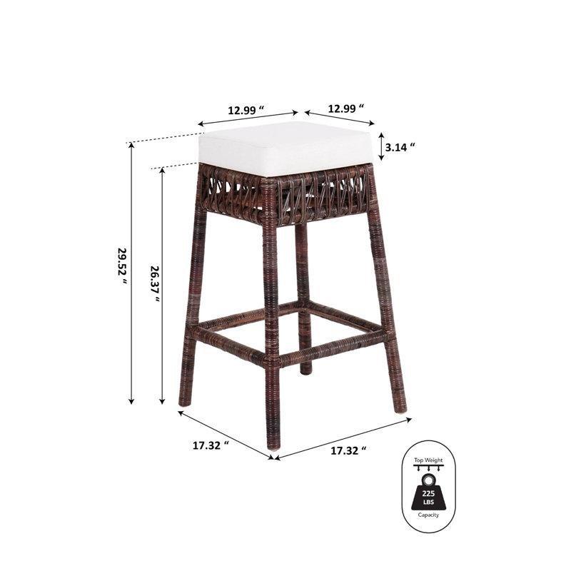 Beyaz Döşemeli Rattan Bohem Sırtlıksız Hasır Bar Sandalyesi - 75 cm - 148251