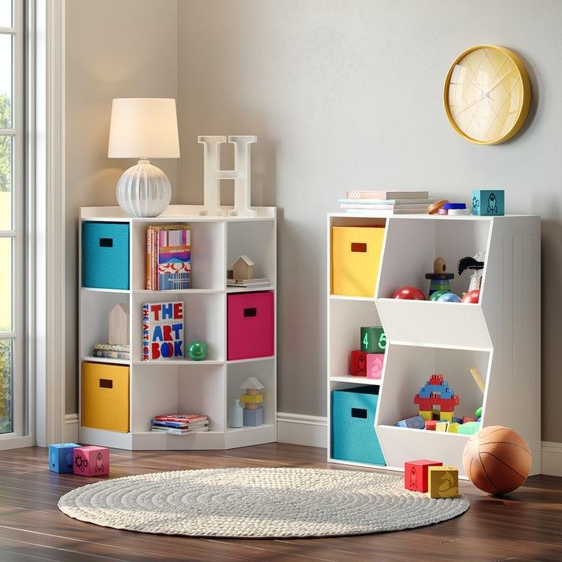 Beyaz Endüstriyel Ahşap 3 Bölmeli ve 2 Sepetli Oyuncak Dolabı - 77x35x94 cm - 150417