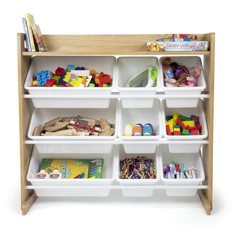 Beyaz Endüstriyel Ahşap 9 Sepetli Oyuncak Dolabı - 87x39 cm - 150408