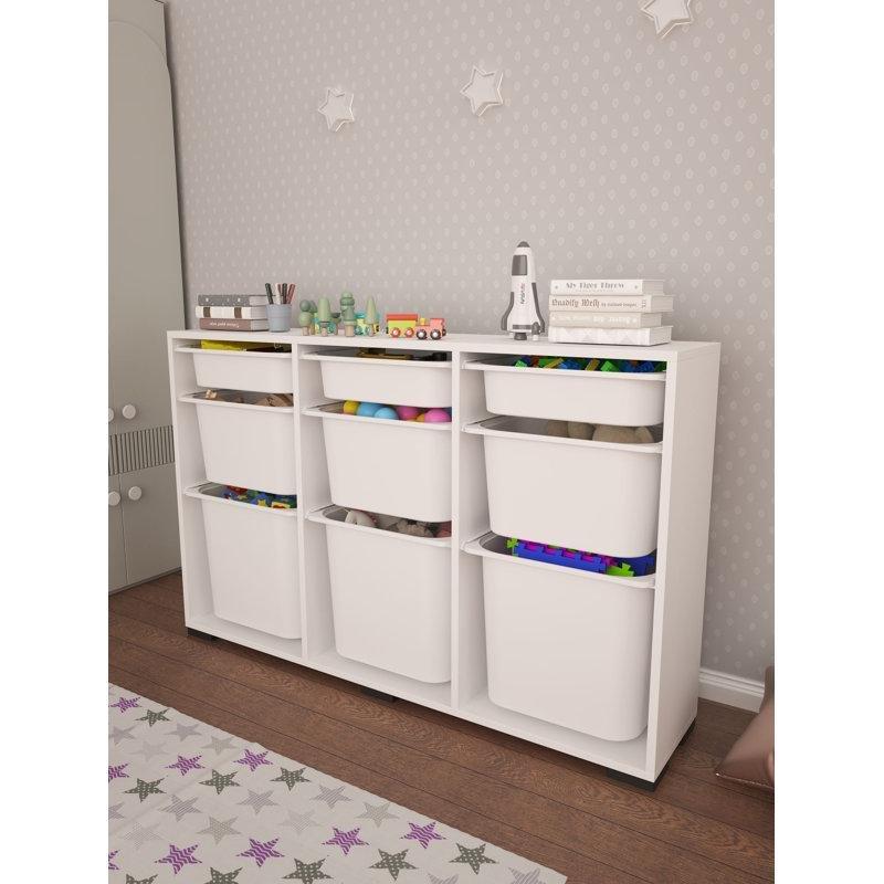 Beyaz Endüstriyel Ahşap Çok Raflı Duvara Monte Edilebilir Oyuncak Dolabı - 135x85x30 cm - 150327