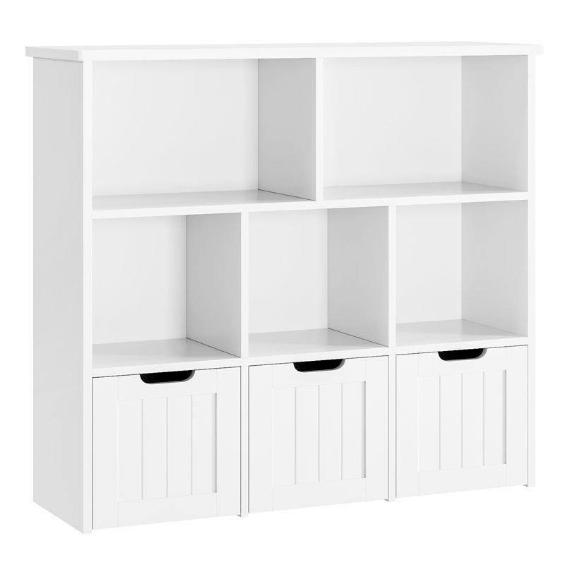 Beyaz Endüstriyel Ahşap Tekerlekli Çekmeceli Raflı Oyuncak Dolabı - 101x90 cm - 150438