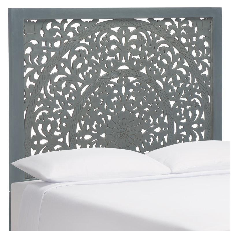 Beyaz Eskitme Geometrik Oymalı Endüstriyel Ahşap Yatak Başlığı - 153 cm - 144747